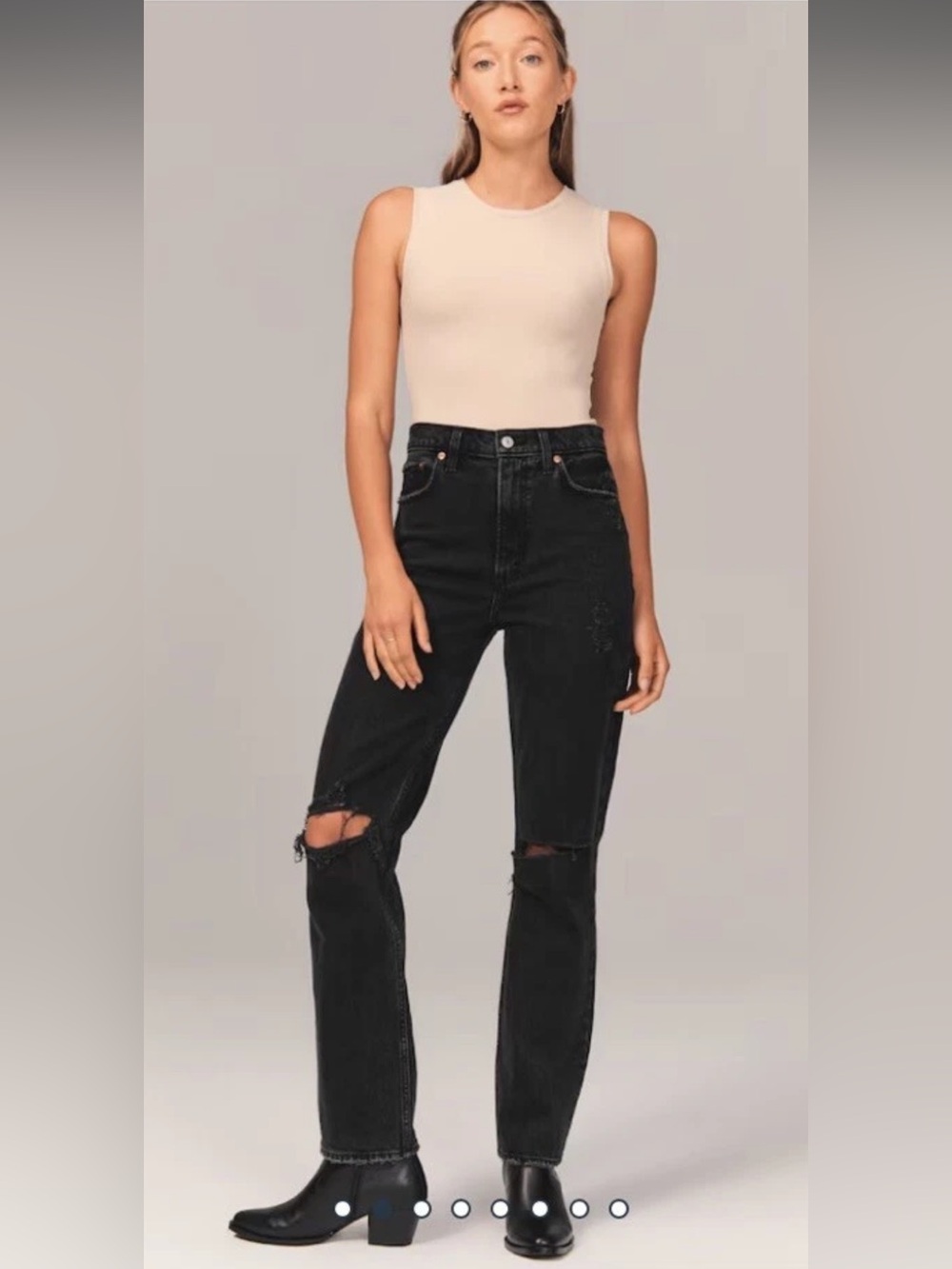 Abercrombie & Fitch 90s Ultra High Rise Black Straight Denim Jeans Distressed 26 - Picture 2 of 4